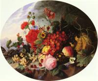 Virginie de Sartorius - Still Life With Fruit And Flowers On A Rocky Ledge